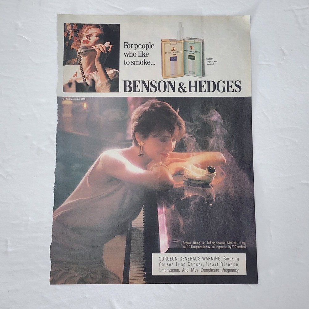 Vintage 1989 Benson & Hedges Cigarettes Print Ad Woman Telephone Clipping 8x10